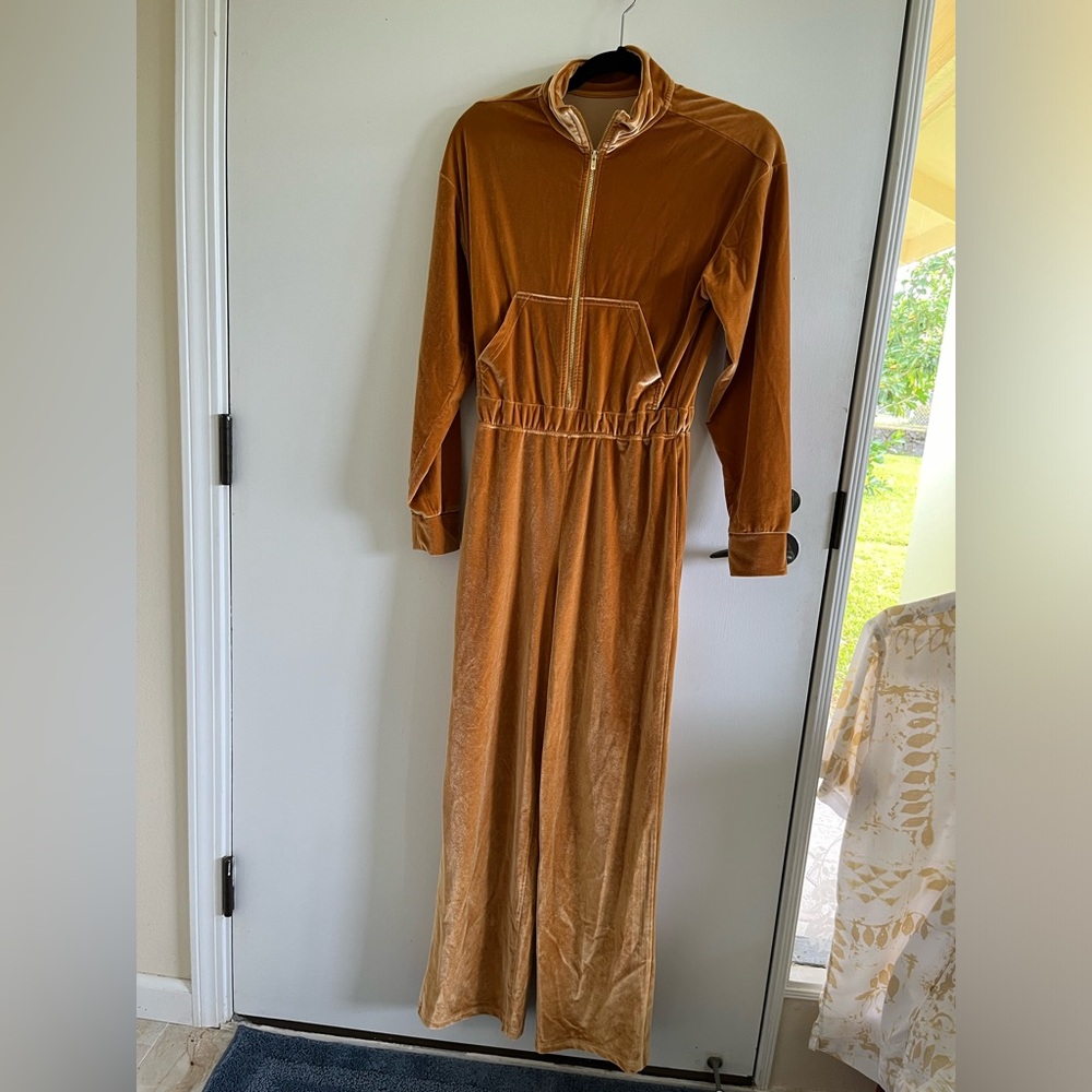 Fabletics Orange Velvet Jumpsuit - Picture 2 of 10